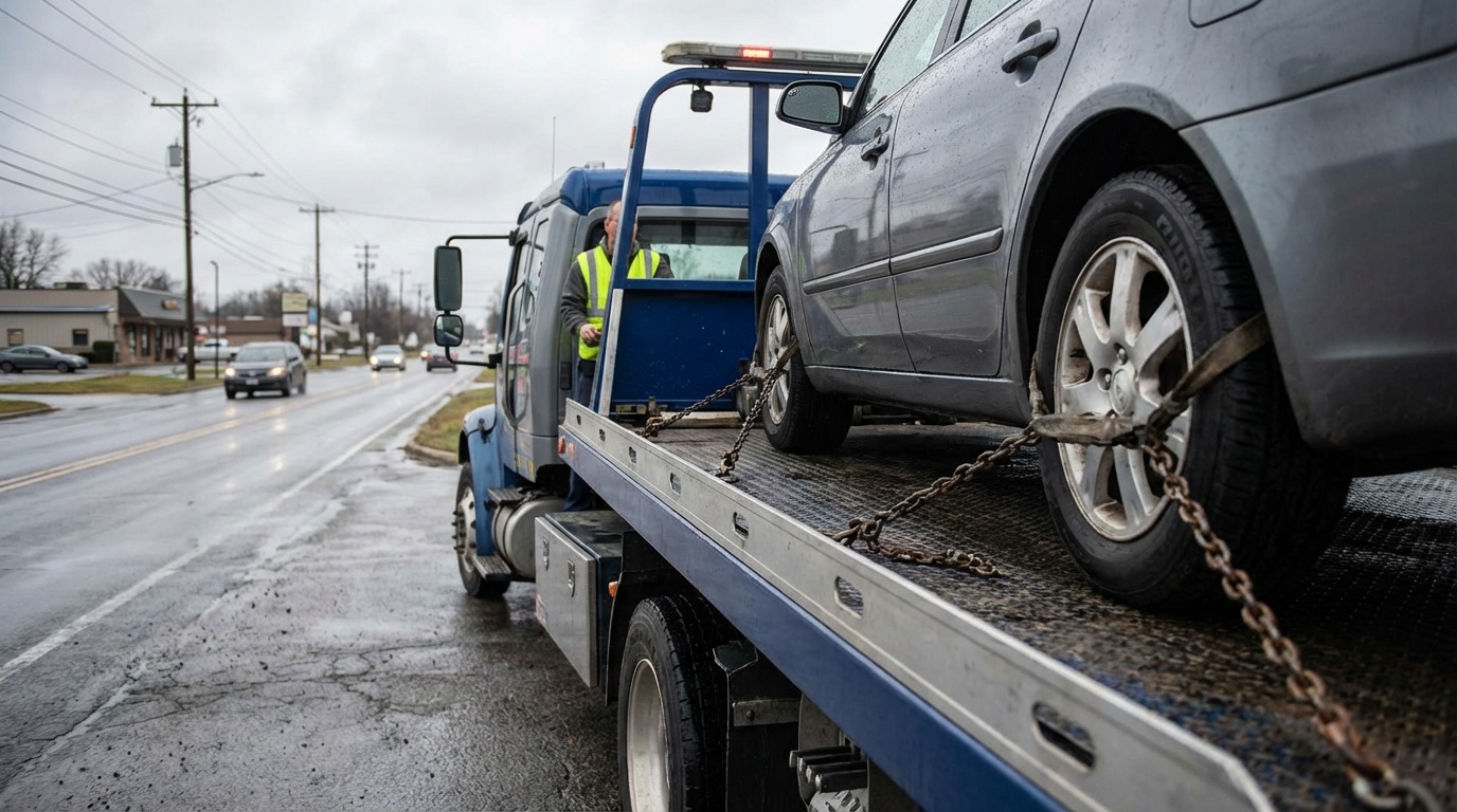Tow truck towing a car - Ecodrive Gorham NH