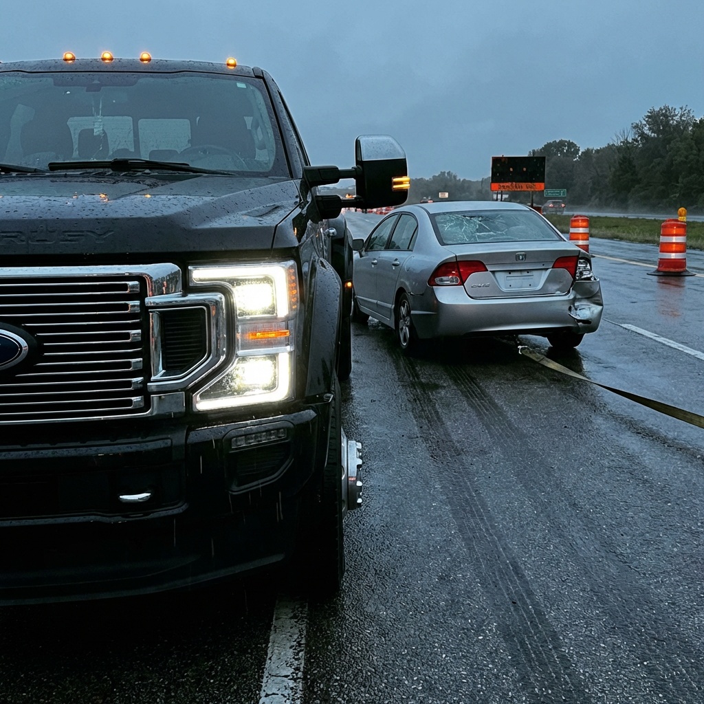 Towing on wet road - US-2 and Route 16 corridor